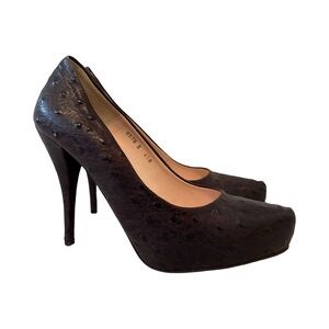 Vintage Brown Leather Crocodile Print 4.5” Heels, S38